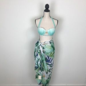Green and Blue Tassel Sarong and Swim Wear Coverup